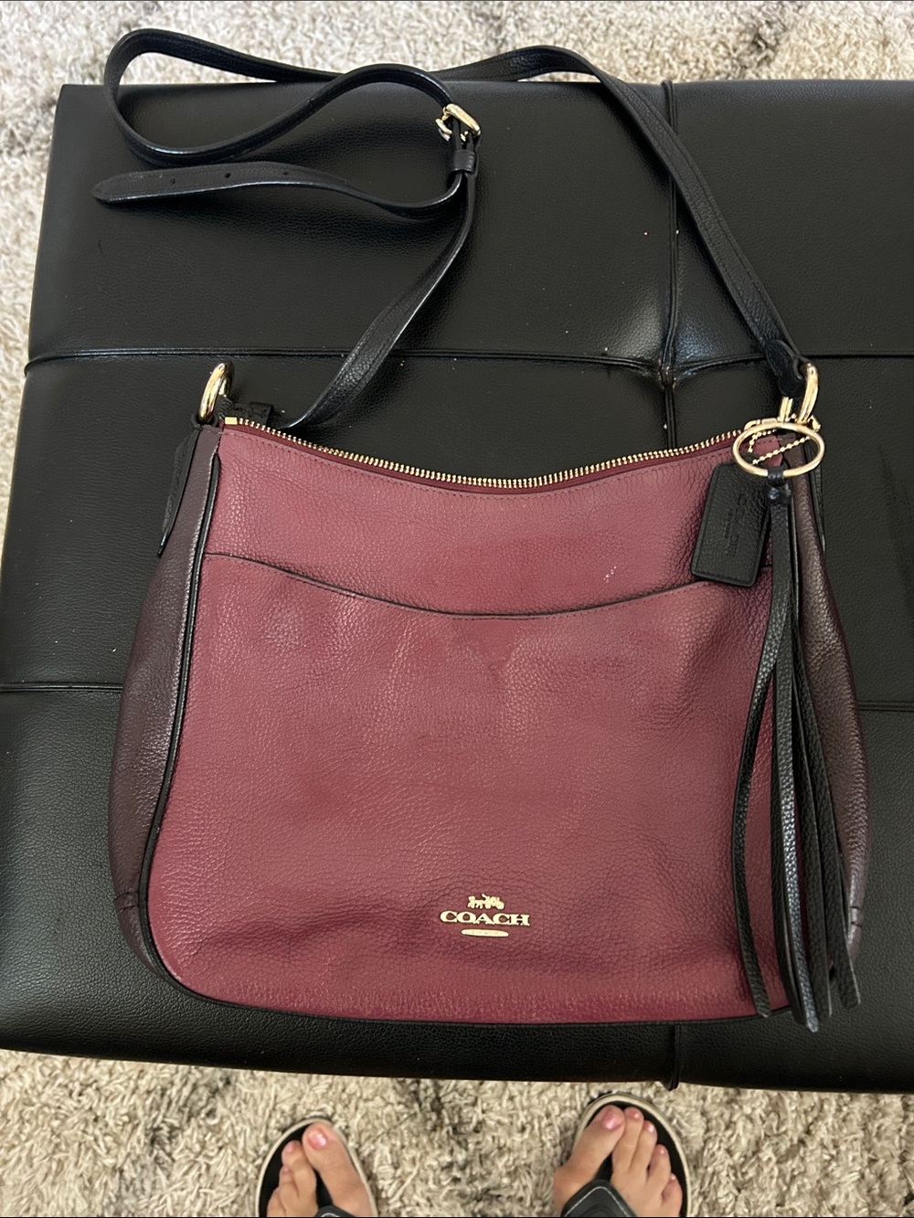 Coach Pebbled Leather Crossbody in Wine and Black